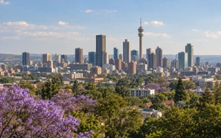Gauteng skyline and jacaranda trees